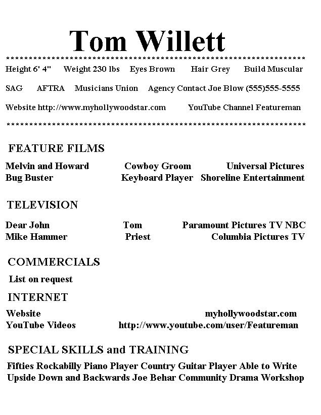 Resume for extras in films